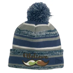 Believe Mustache - Chunky Pom Pom Beanie - Navy and Graphite