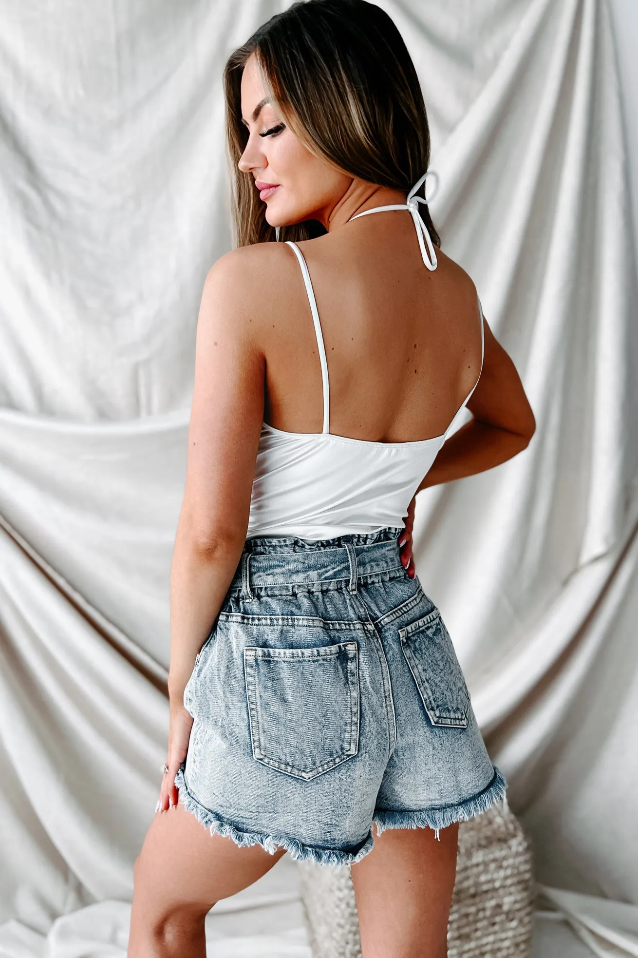Irresistible Allure Ruched Satin Bodysuit (Ivory)