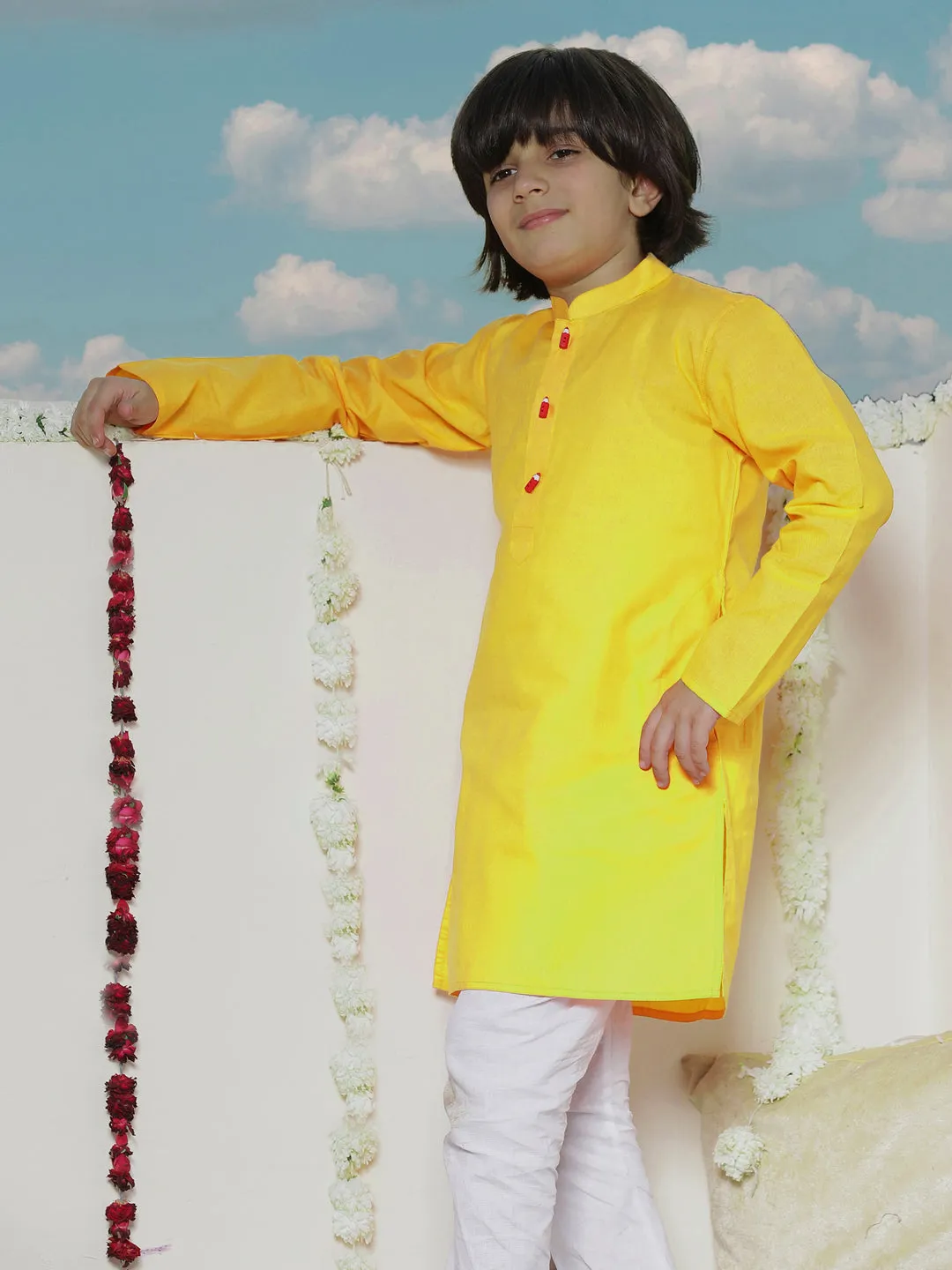 Jashvi Boy's Soft Comfortable Light Weight Cotton Kurta and Pyjama Set
