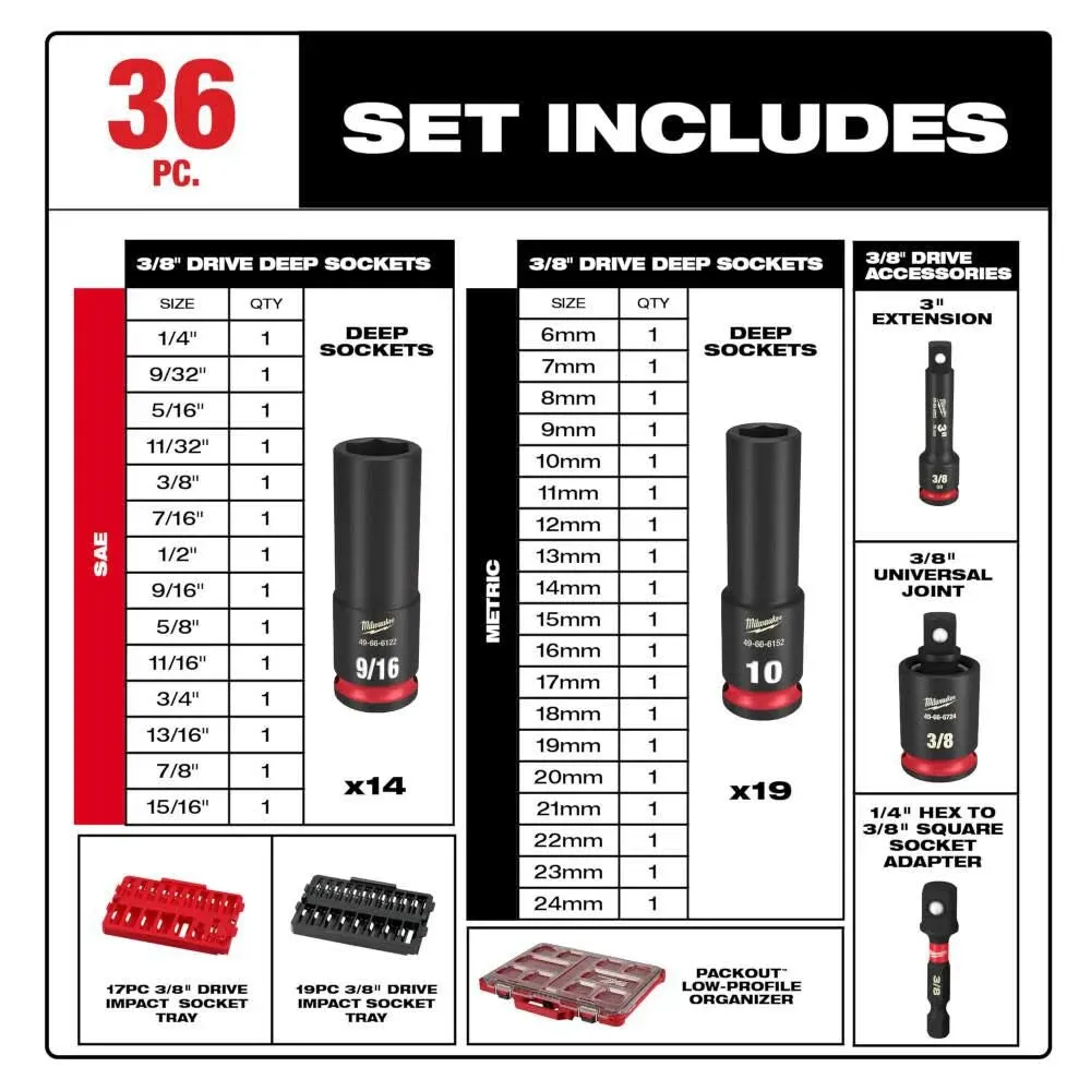 Milwaukee 49-66-6805 SHOCKWAVE Impact Duty 3/8" Drive Packout Socket Set