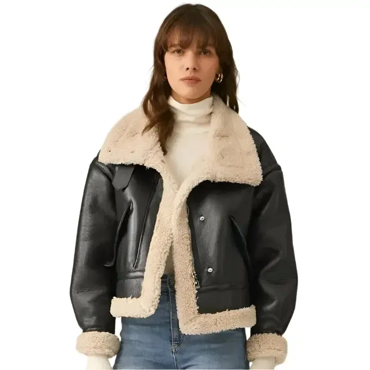 Women's B3 RAF Aviator Bomber Sheepskin Shearling Leather Jacket