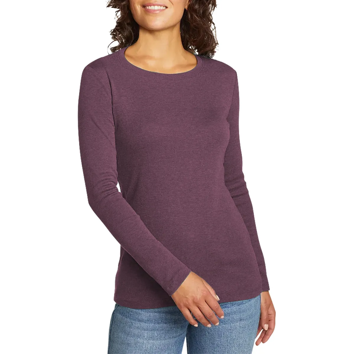 Womens Long Sleeve Pullover Round-Neck T-Shirt