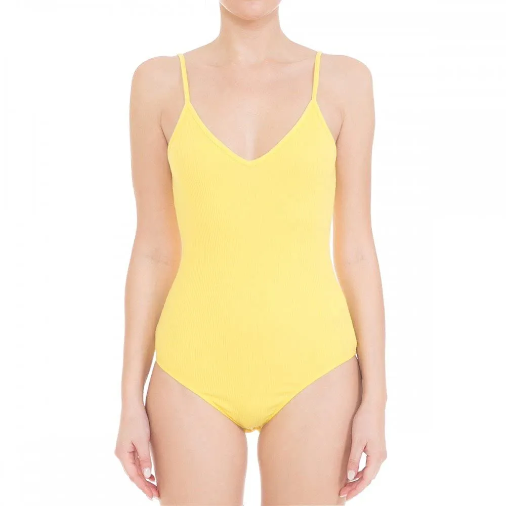 Womens-V Neck Ribbed Cami Spaghetti Strap Body Suit